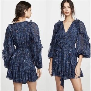 Ulla Johnson Maita Dress Silk Mini  Floral Blue Wedding US 2 New